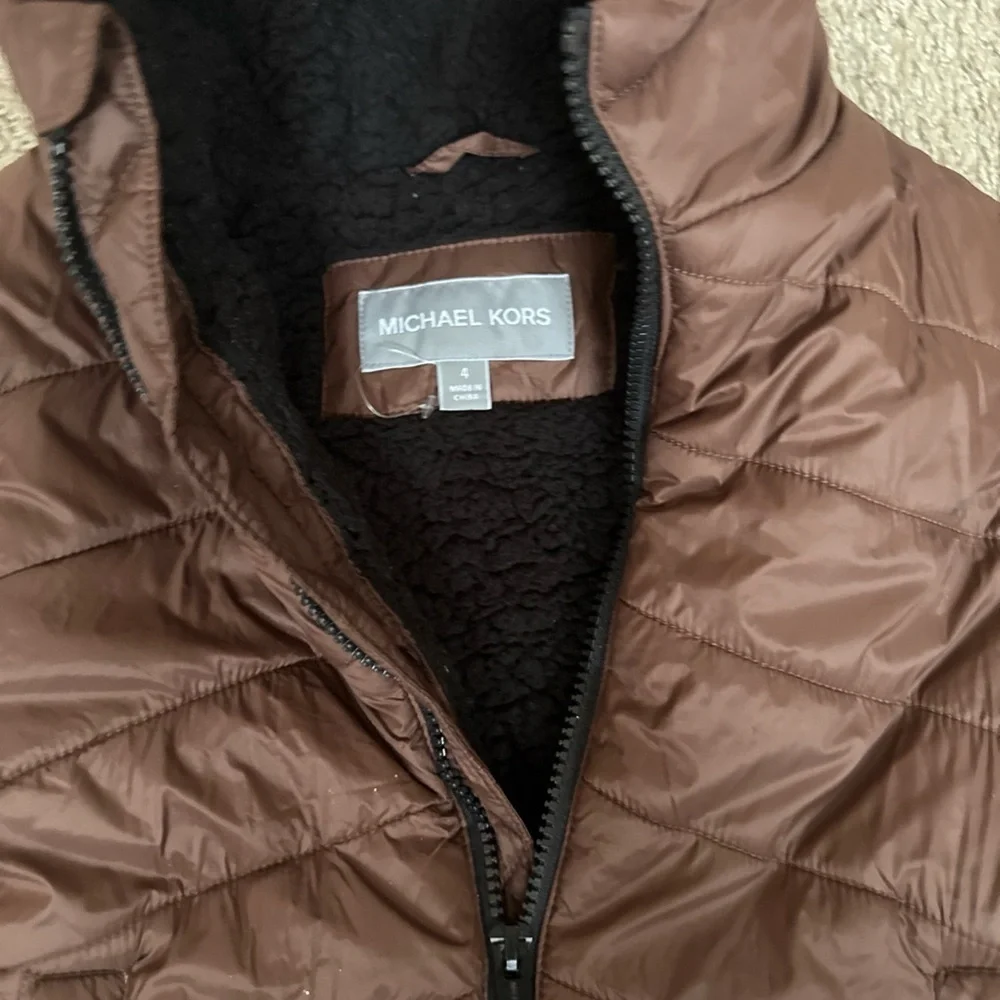 Michael Kors Brown Quilted Hooded Jacket
